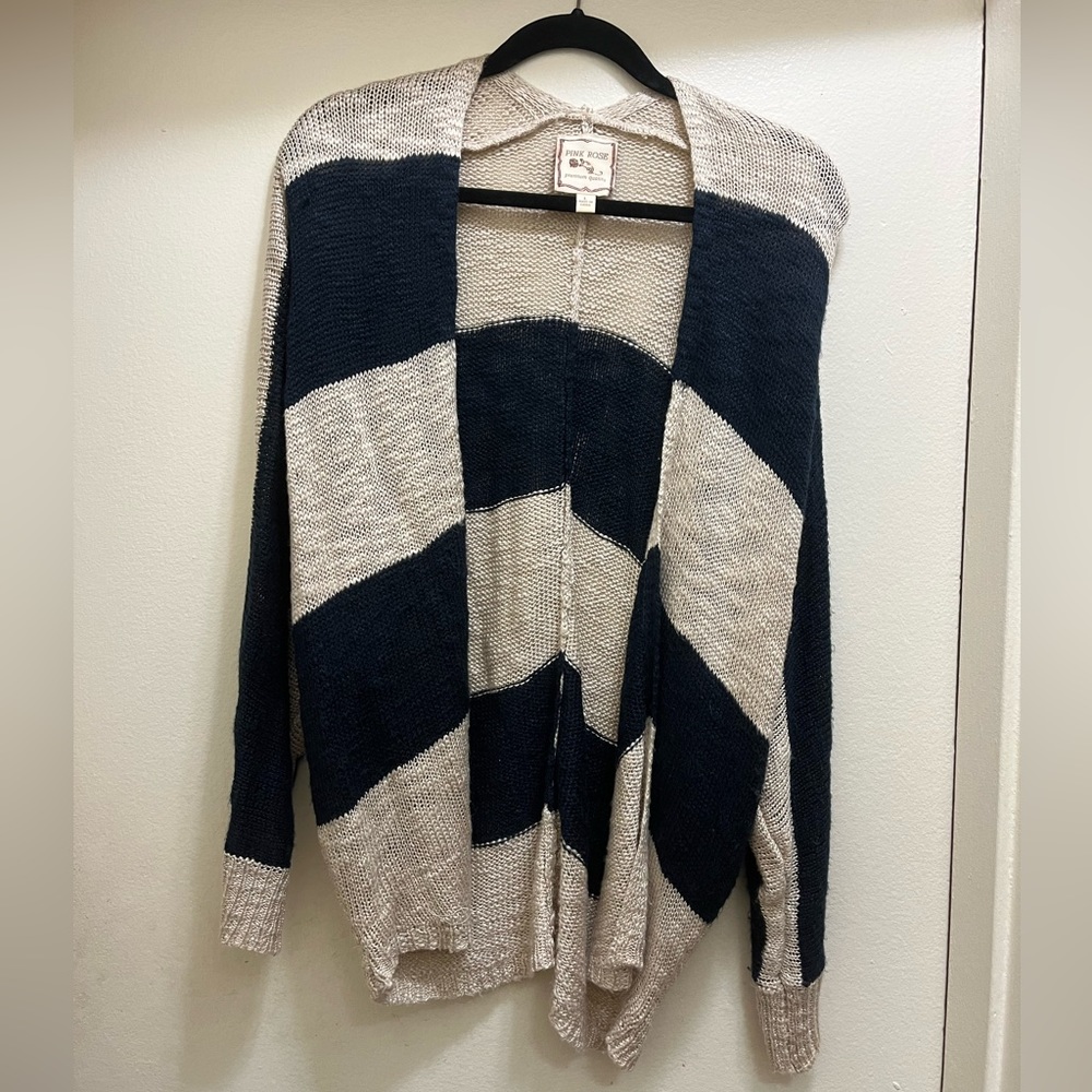 Pink Rose blue and tan knit sweater